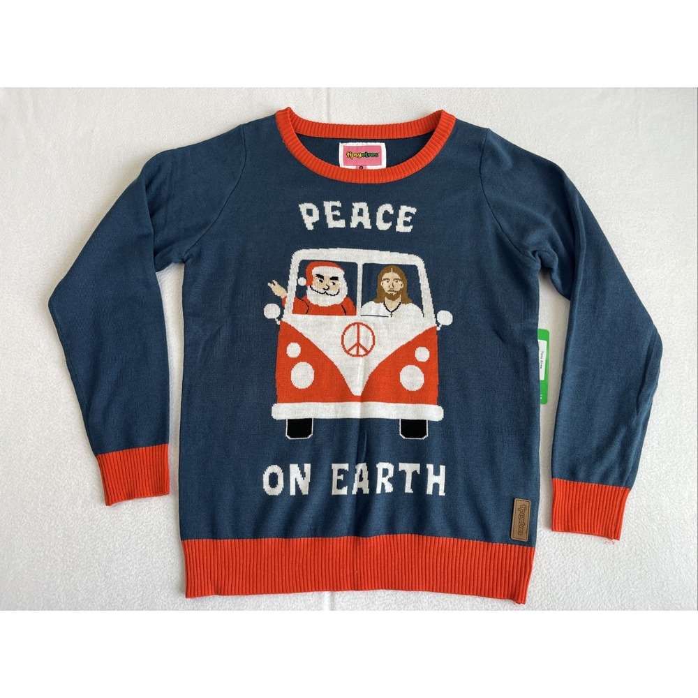 Tipsy Elves Womens Christmas Sweater Peace On Earth Blue Medium TE-CWSW267M